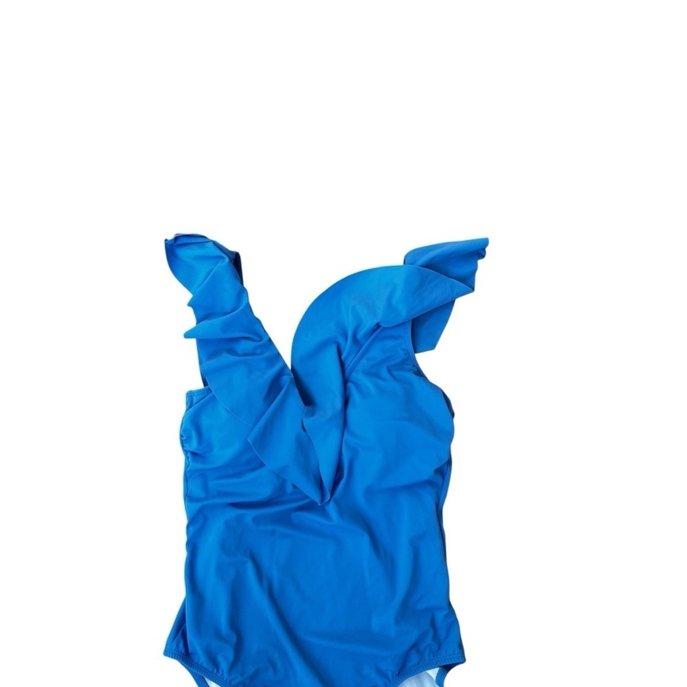 Women’s Bal Harbour V-neck Ruffled One-Piece Swimsuit Blue Size 14 Bathing Suit - Picture 2 of 9